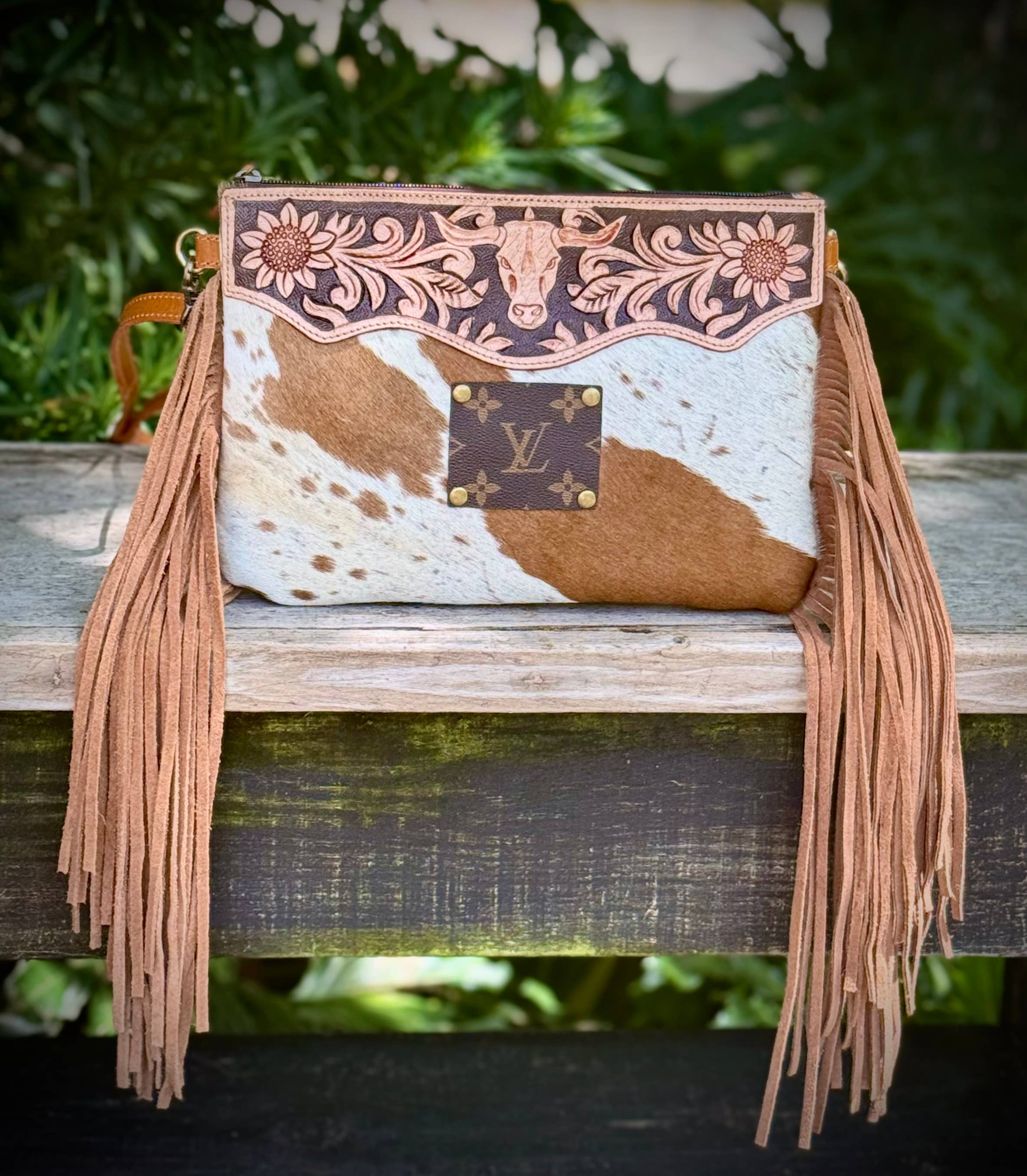 Outlaw Upcycled Designer Canvas Fringe Crossbody