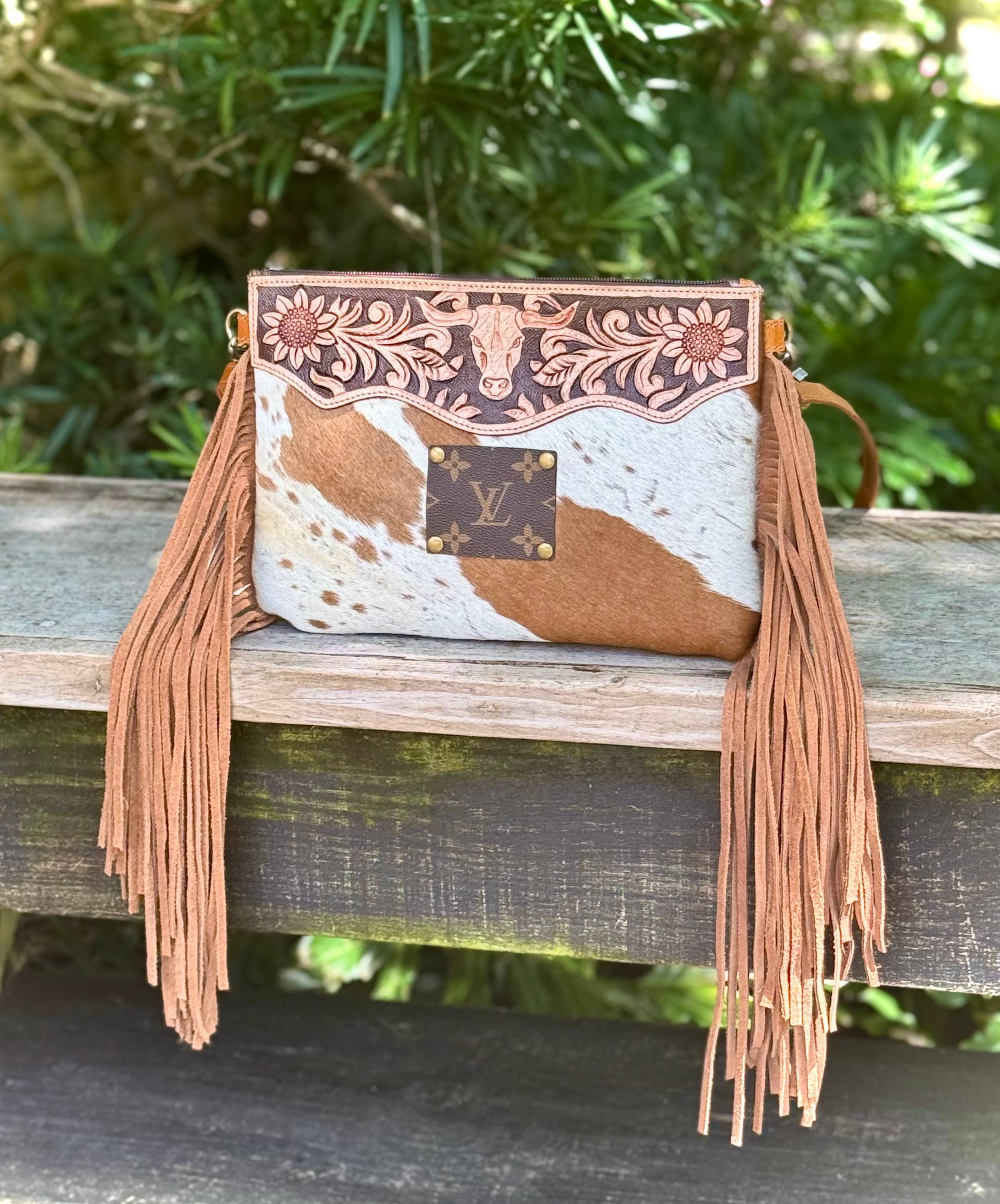Outlaw Upcycled Designer Canvas Fringe Crossbody