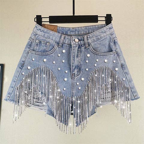 Shine On Fringe Denim Shorts