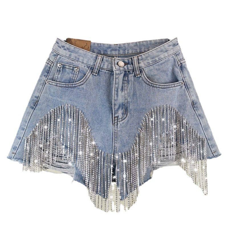 Shine On Fringe Denim Shorts