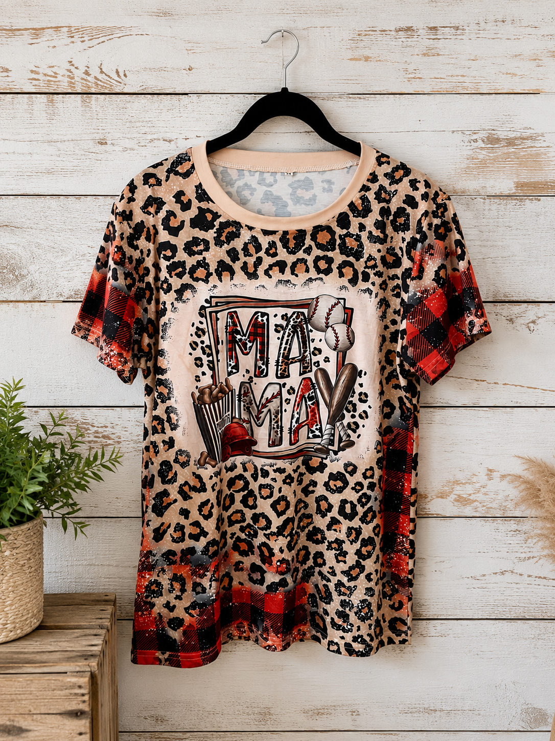 Mama Leopard & Plaid Baseball Graphic Tee