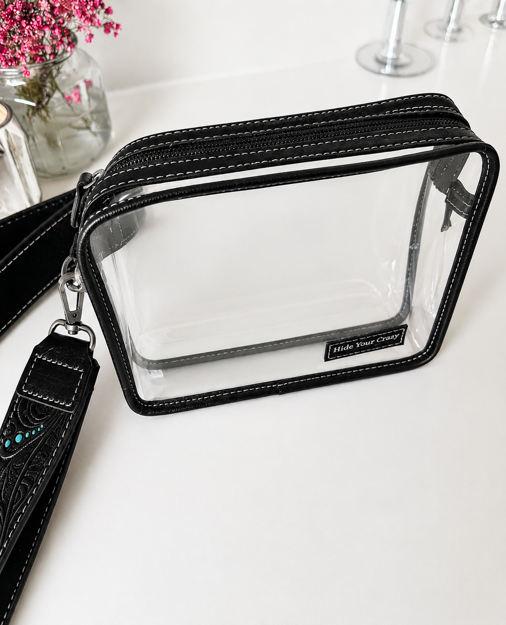 Darla Clear Wristlet – Black