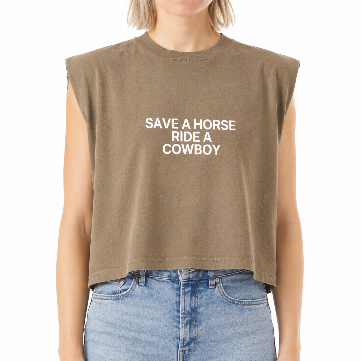 Save a Horse Ride a Cowboy Cropped Muscle Tee