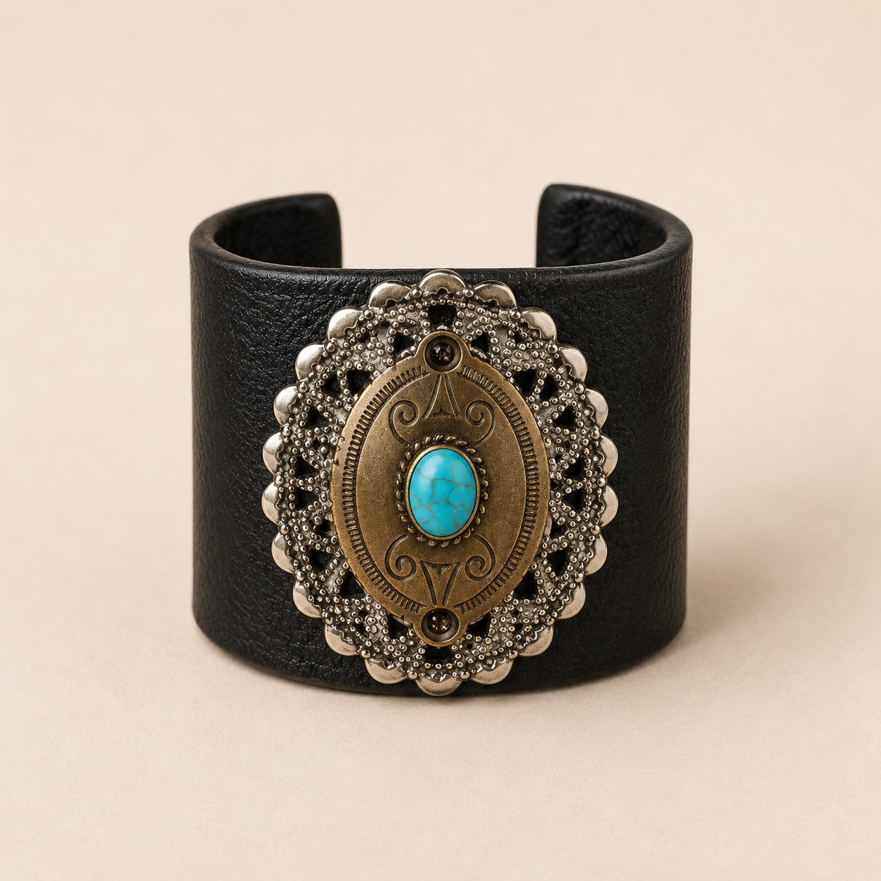 Midnight Mesa Turquoise Leather Cuff Bracelet