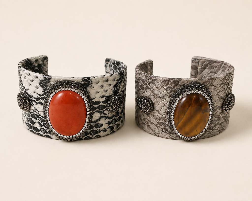Serpentine Stone Statement Cuff - Rust Stone