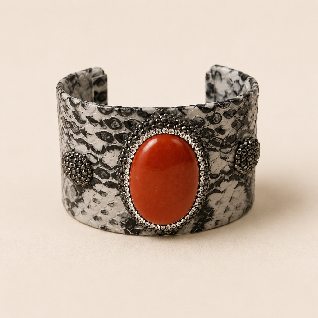 Serpentine Stone Statement Cuff - Rust Stone