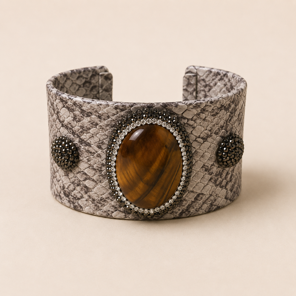 Serpentine Stone Statement Cuff - Rust Stone