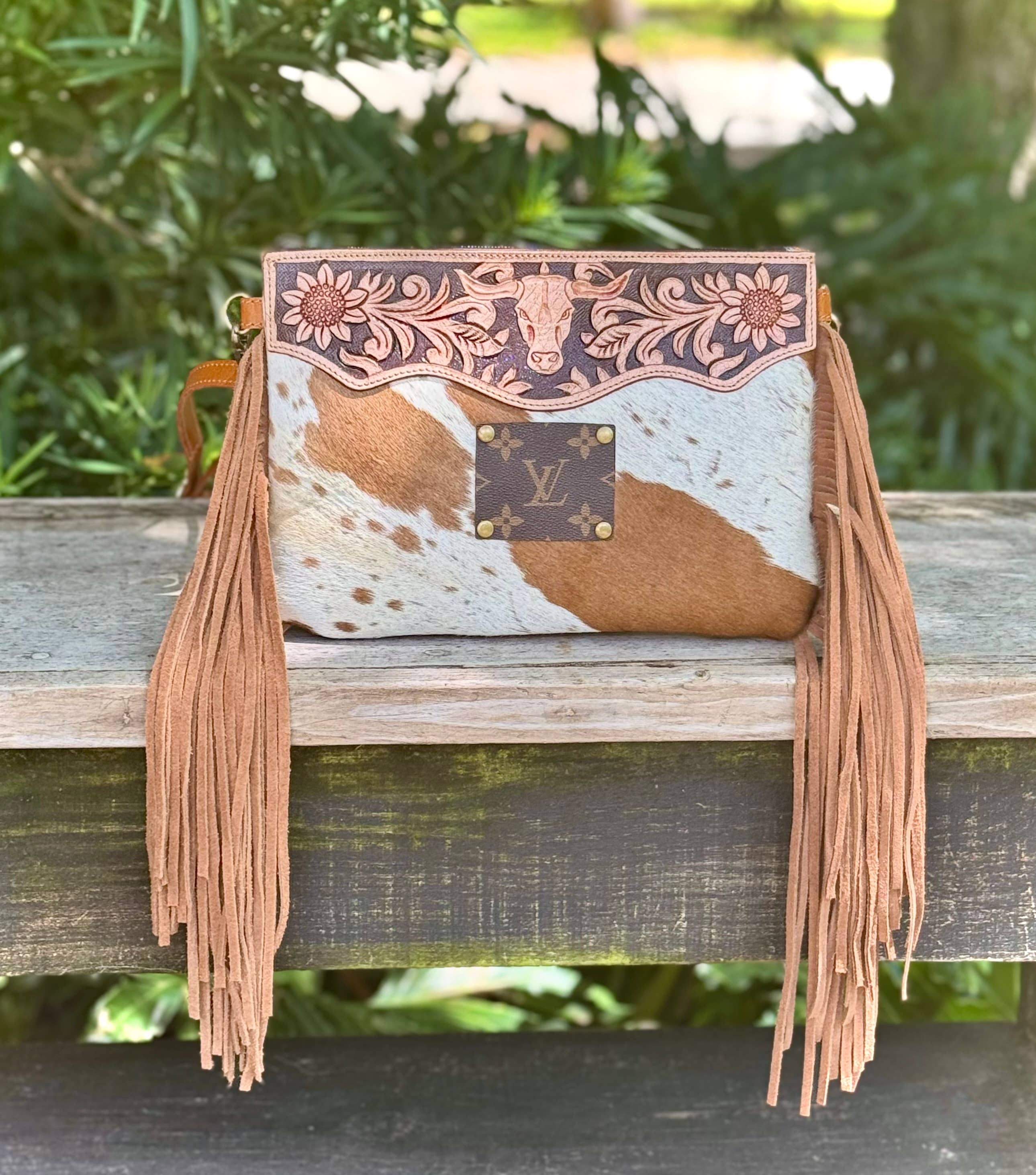 Outlaw Upcycled Designer Canvas Fringe Crossbody