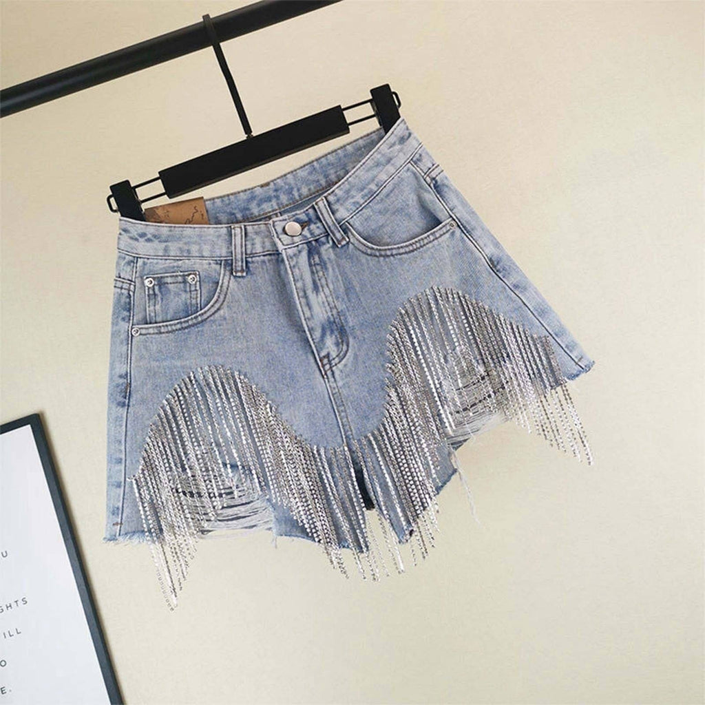 Shine On Fringe Denim Shorts